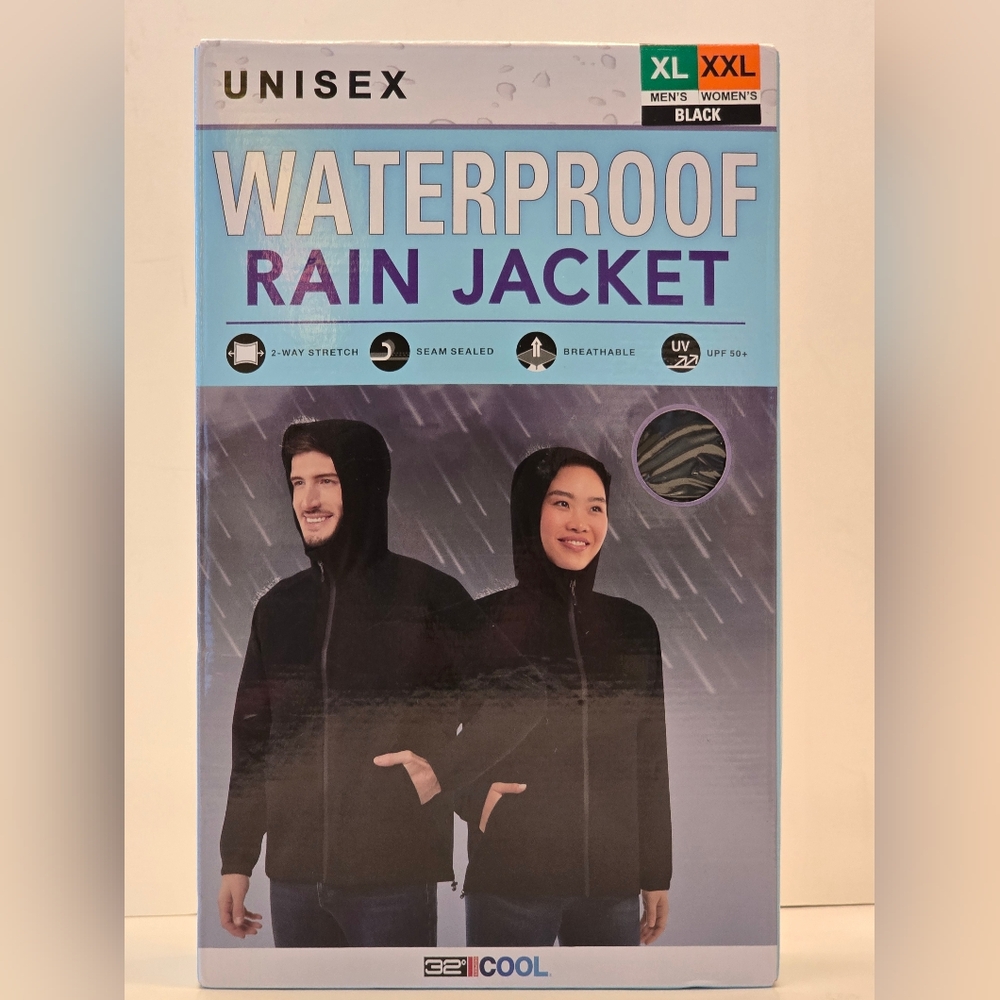NEW 32 Degrees Unisex Black Waterproof Rain Jacket